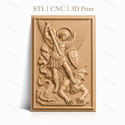 Fichier CNC & impression 3D Archange Michel combattant le démon, épée et bouclier, haute qualité relief STL
