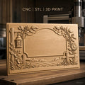Fichier CNC & impression 3D cadre campagnard avec fleurs, lanterne et paysage, haute qualité relief STL