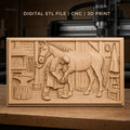 Fichier CNC & impression 3D maréchal-ferrant, cheval, atelier, étrier, enclume, haute qualité relief STL