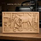 Fichier CNC & impression 3D maréchal-ferrant, cheval, atelier, étrier, enclume, haute qualité relief STL