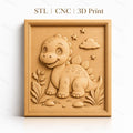 Fichier CNC & impression 3D dinosaure mignon, étoiles, nuage et plantes, haute qualité relief STL