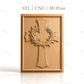 Fichier CNC & impression 3D Croix chrétienne avec couronne d'épines, haute qualité relief STL