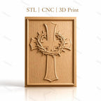 Fichier CNC & impression 3D Croix chrétienne avec couronne d'épines, haute qualité relief STL