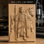 Fichier CNC & impression 3D roi antique avec bouclier et taureau décoratif, haute qualité relief STL