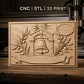 Fichier CNC & impression 3D cloche religieuse, branche d'olivier, bannière et croix, haute qualité relief STL