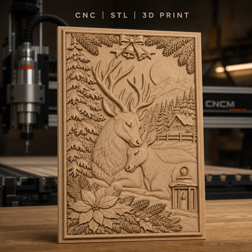 Fichier CNC & impression 3D cerfs, sapins, cabane, lanterne, poinsettia, bois, haute qualité relief STL