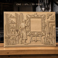 Fichier CNC & impression 3D atelier de cadreur, homme artiste sculptant cadre ornementé, haute qualité relief STL