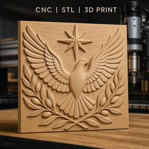 Fichier CNC & impression 3D colombe avec rameaux et étoile, relief sacré haute qualité relief STL