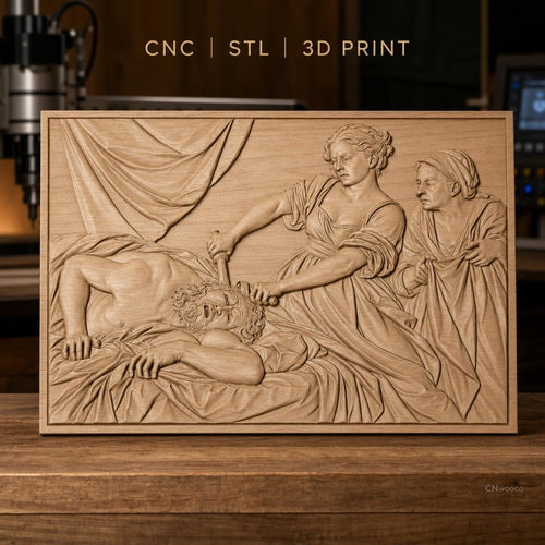 Fichier CNC & impression 3D scène biblique Judith décapite Holopherne, drapés et émotions, haute qualité relief STL