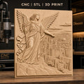 Fichier CNC & impression 3D ange gardien, cité ancienne détaillée, haute qualité relief STL