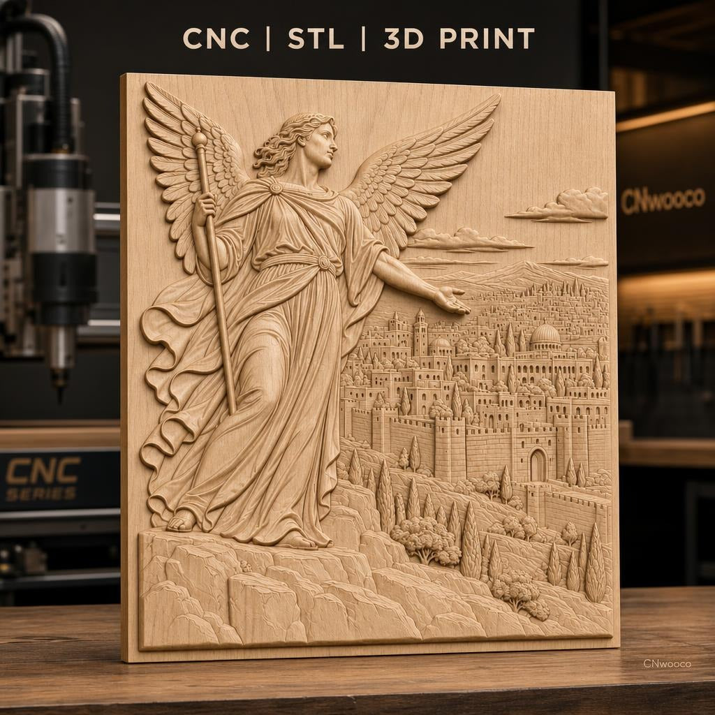 Fichier CNC & impression 3D ange gardien, cité ancienne détaillée, haute qualité relief STL