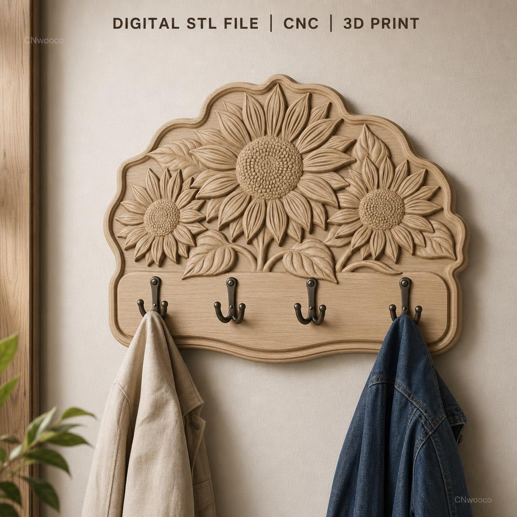 Fichier CNC & impression 3D plaque décorative tournesols STL très haute qualité