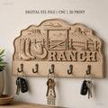 Fichier CNC porte-clés mural enseigne Ranch western, bottes et chapeau cowboy, STL très haute qualité