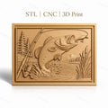 Fichier CNC & impression 3D pêche, poisson sautant, canne à pêche, paysage naturel, haute qualité relief STL