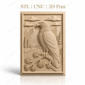 Fichier CNC & impression 3D aigle sur branche, montagnes, forêt, rivière, haute qualité relief STL