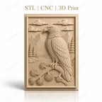 Fichier CNC & impression 3D aigle sur branche, montagnes, forêt, rivière, haute qualité relief STL