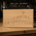 Fichier CNC & impression 3D montagne plateau croix christianisme, paysage relief hautes falaises, haute qualité relief STL