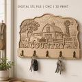 Fichier CNC porte-clés mural enseigne murale campagne vintage, ferme et pickup, STL très haute qualité