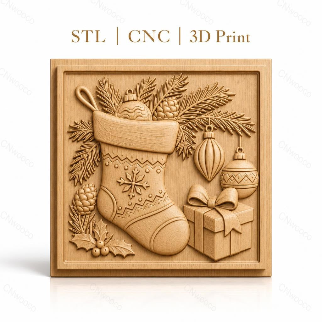 Fichier CNC & impression 3D Noël, chaussette de Noël, décorations, cadeau, haute qualité relief STL