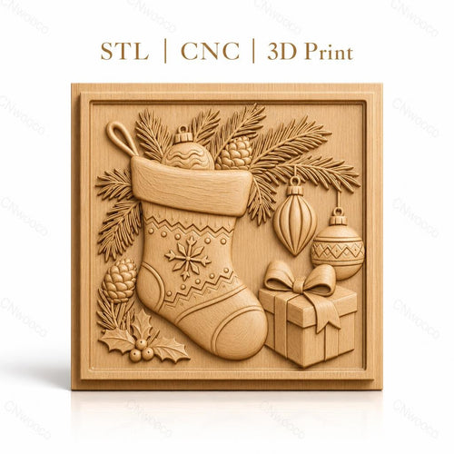 Fichier CNC & impression 3D Noël, chaussette de Noël, décorations, cadeau, haute qualité relief STL