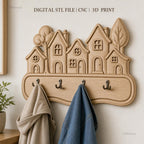 Fichier CNC & impression 3D plaque décorative village avec maisons et arbres, STL très haute qualité