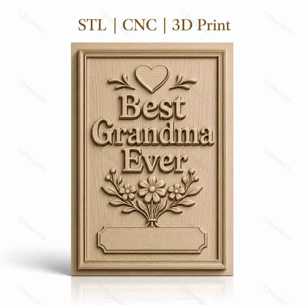 Fichier CNC & impression 3D meilleure grand-mère, fleurs et cœur en relief, haute qualité relief STL