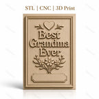 Fichier CNC & impression 3D meilleure grand-mère, fleurs et cœur en relief, haute qualité relief STL