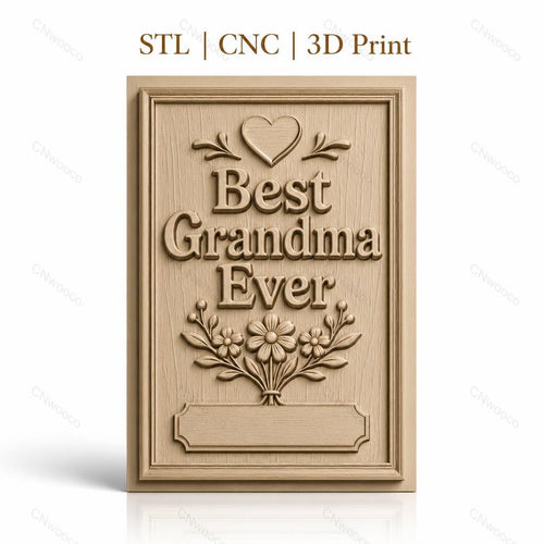 Fichier CNC & impression 3D meilleure grand-mère, fleurs et cœur en relief, haute qualité relief STL