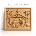 Fichier CNC & impression 3D Nativité, crèche avec Marie Joseph bébé Jésus et animaux, haute qualité relief STL