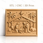 Fichier CNC & impression 3D Nativité, crèche avec Marie Joseph bébé Jésus et animaux, haute qualité relief STL
