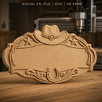 Fichier CNC & impression 3D enseigne western décorative avec chapeau et fer à cheval, STL très haute qualité