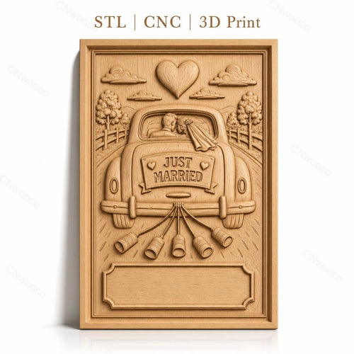 Fichier CNC & impression 3D mariage, voiture just married avec cloches, haute qualité relief STL