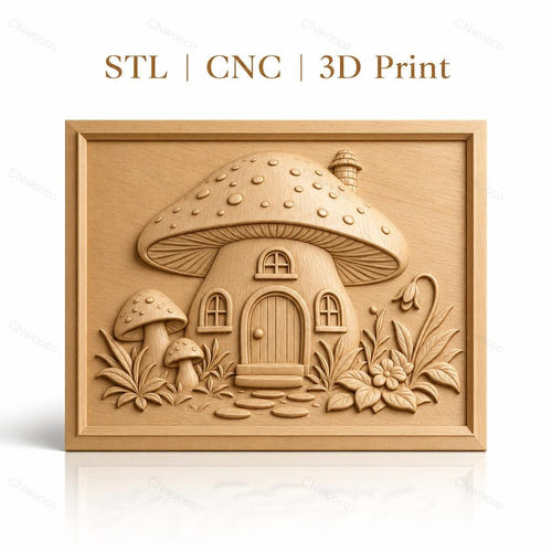 Fichier CNC & impression 3D maison champignon, relief jardin fleurs haute qualité relief STL