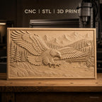 Fichier CNC & impression 3D aigle en vol, rivière, pont, montagne et forêt, haute qualité relief STL