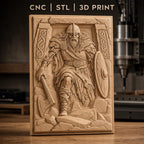 Fichier CNC & impression 3D Viking guerrier avec hache et bouclier, haute qualité relief STL