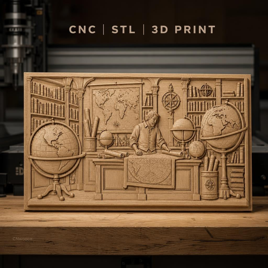 Fichier CNC & impression 3D cartographie, bibliothèques, globes terrestres, homme et cartes ancienne, haute qualité relief STL