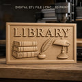 Fichier CNC & impression 3D bibliothèque, livres empilés, plume en encrier, lampe vintage, haute qualité relief STL