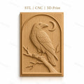 Fichier CNC & impression 3D corbeau sur branche avec lune haute qualité relief STL