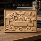 Fichier CNC & impression 3D Arche de Noé, animaux girafes éléphants colombe et arc-en-ciel, haute qualité relief STL