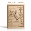 Fichier CNC & impression 3D coq à la ferme, moulin à vent et bâtiment agricole, haute qualité relief STL