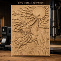 Fichier CNC & impression 3D archer mythologique, montagne, soleil, nuages, haute qualité relief STL