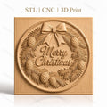 Fichier CNC & impression 3D couronne de Noël, pommes de pin et ruban, haute qualité relief STL