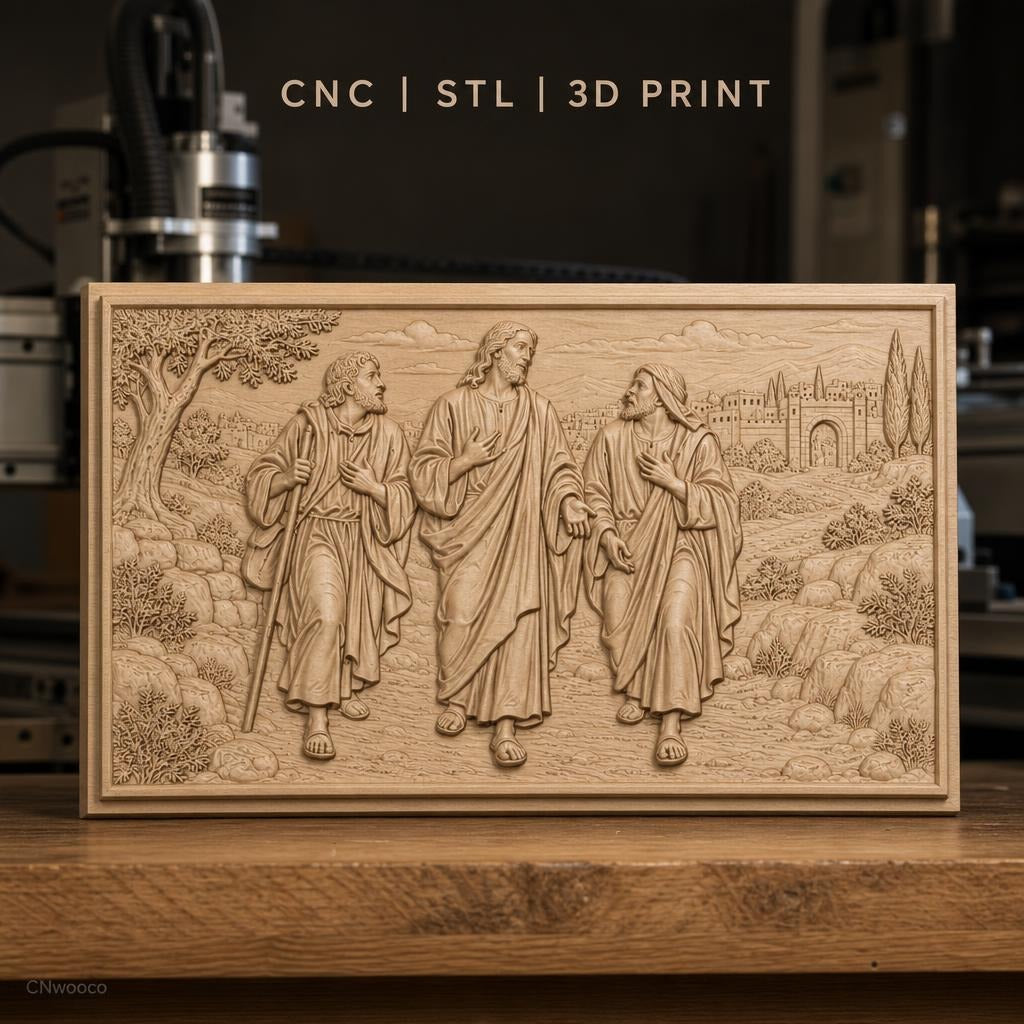 Fichier CNC & impression 3D scène biblique Jésus et disciples, paysage ancien relief, haute qualité relief STL