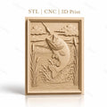 Fichier CNC & impression 3D poisson bass sautant, eau, plantes aquatiques haute qualité relief STL