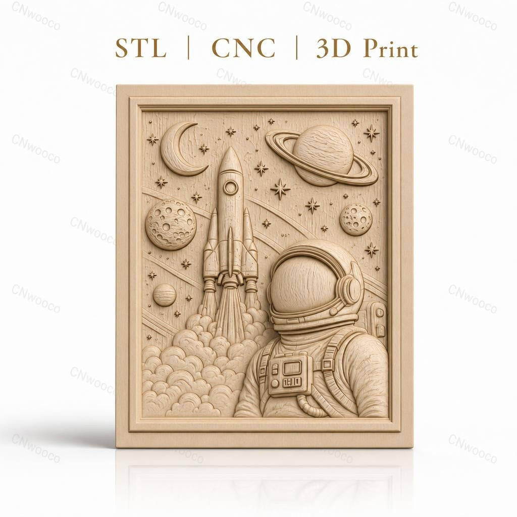Fichier CNC & impression 3D espace, astronaute, fusée, planètes, haute qualité relief STL