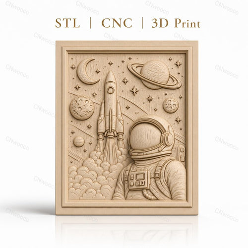 Fichier CNC & impression 3D espace, astronaute, fusée, planètes, haute qualité relief STL