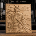 Fichier CNC & impression 3D samouraï japonais, relief avec guerrier, montagne et château, haute qualité relief STL