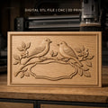 Fichier CNC & impression 3D oiseaux sur branche avec fleurs, haute qualité relief STL