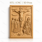 Fichier CNC & impression 3D crucifixion de Jésus, personnages religieux et soldats romains, haute qualité relief STL
