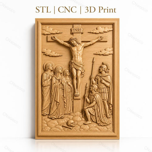 Fichier CNC & impression 3D crucifixion de Jésus, personnages religieux et soldats romains, haute qualité relief STL